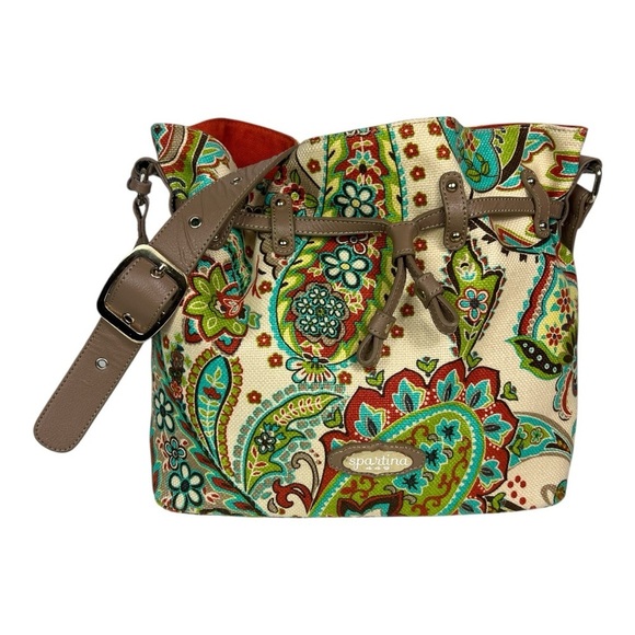 Spartina 449 Paisley Floral Large Shoulder Bag Turquoise & Orange - Picture 2 of 16